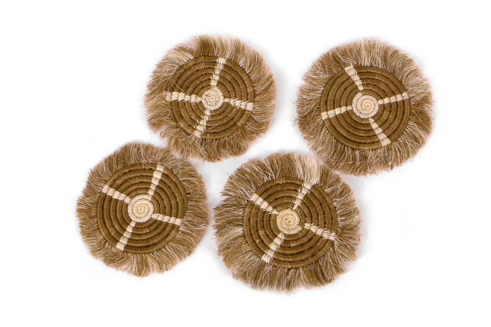 RWANDA HOME Sand Geo Fringed Coasters 3 RWANDA HOME Sand Geo Fringed Coasters