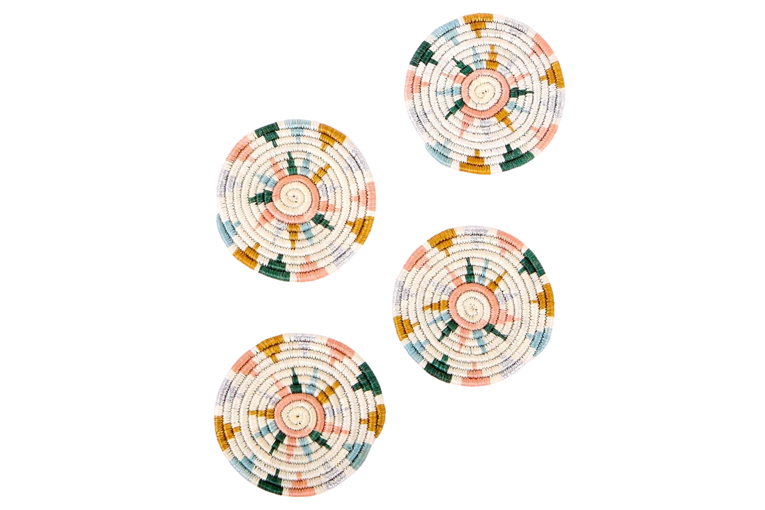 RWANDA Nyota Metallic Floret Coasters, Set Of 4 HOME 3 RWANDA Nyota Metallic Floret Coasters, Set Of 4 HOME