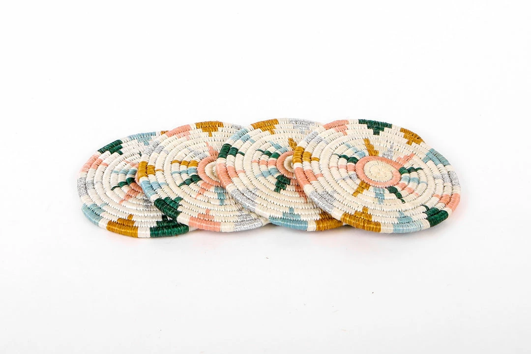 RWANDA Nyota Metallic Floret Coasters, Set Of 4 HOME 4 RWANDA Nyota Metallic Floret Coasters, Set Of 4 HOME