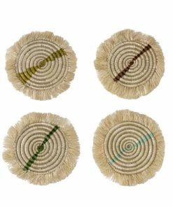 UGANDA Multicolor Wheat Fringed Coasters, Set Of 4 HOME