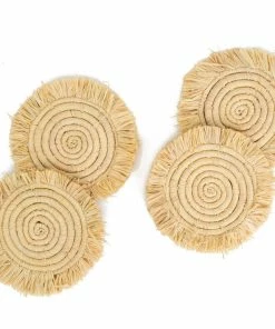 UGANDA Fringed Natural Drink Coasters, Set Of 4