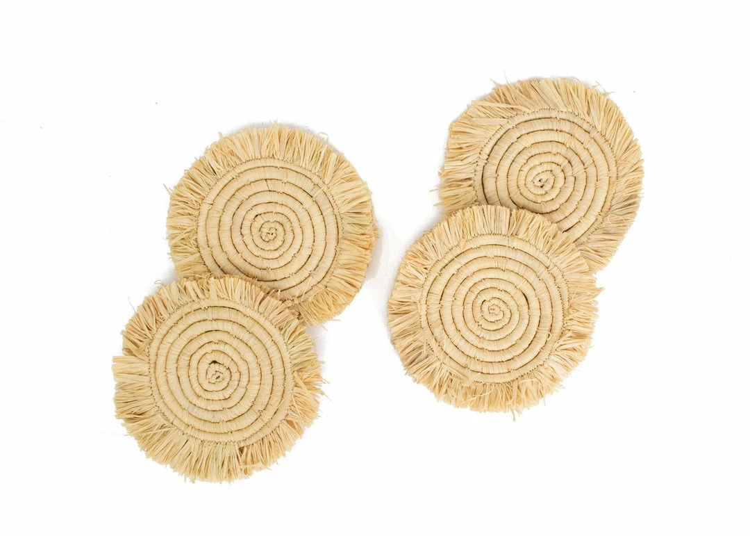 UGANDA Fringed Natural Drink Coasters, Set Of 4 3 UGANDA Fringed Natural Drink Coasters, Set Of 4
