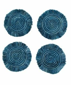 UGANDA Niagara Fringed Raffia Drink Coasters, Set Of 4 HOME