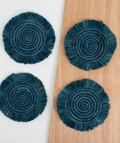 UGANDA Niagara Fringed Raffia Drink Coasters, Set Of 4 HOME