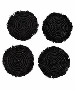 UGANDA HOME Black Fringed Raffia Coasters