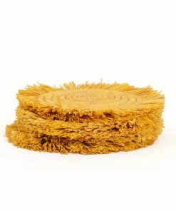 UGANDA HOME Sunset Fringed Raffia Drink Coasters, Set Of 4