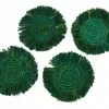 UGANDA Evergreen Fringed Raffia Coasters, Set Of 4