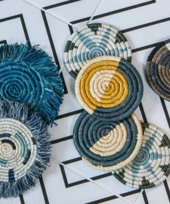 UGANDA Niagara Fringed Raffia Drink Coasters, Set Of 4 HOME