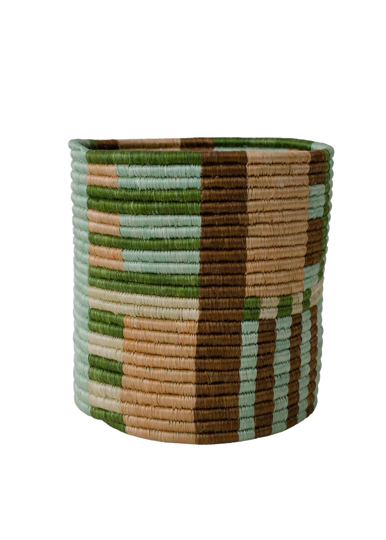 RWANDA HOME 6" Medium Apricot & Seafoam Lines Planter 3 RWANDA HOME 6" Medium Apricot & Seafoam Lines Planter