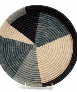 UGANDA Opal Gray Color Blocked Raffia Tray HOME