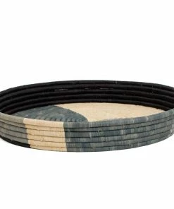 UGANDA Opal Gray Color Blocked Raffia Tray HOME
