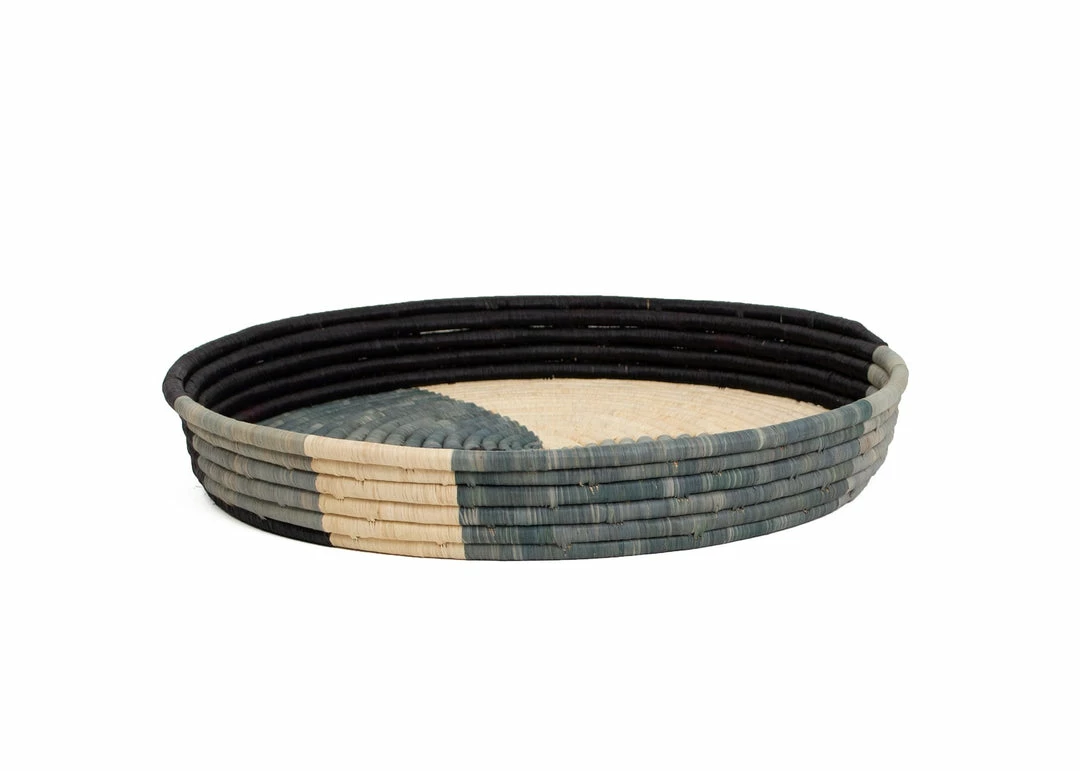 UGANDA Opal Gray Color Blocked Raffia Tray HOME 4 UGANDA Opal Gray Color Blocked Raffia Tray HOME