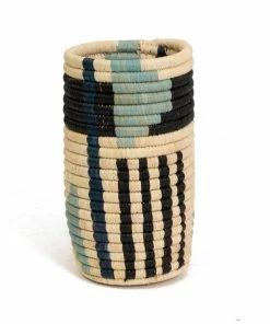 UGANDA Geo Blue Night Raffia Vase HOME