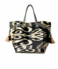 UZBEKISTAN Expandable Ikat Bag With Tassels