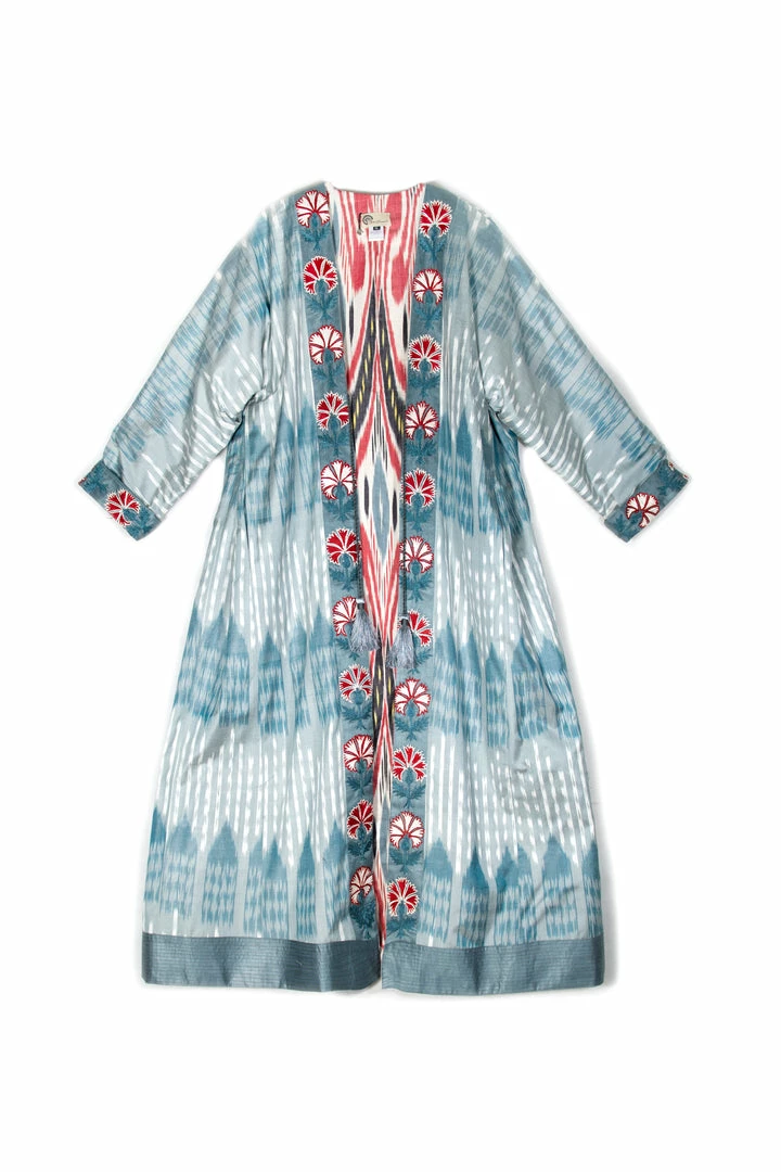 UZBEKISTAN CLOTHING Hand-Embroidered Suzani Ikat Robe 3 UZBEKISTAN CLOTHING Hand-Embroidered Suzani Ikat Robe