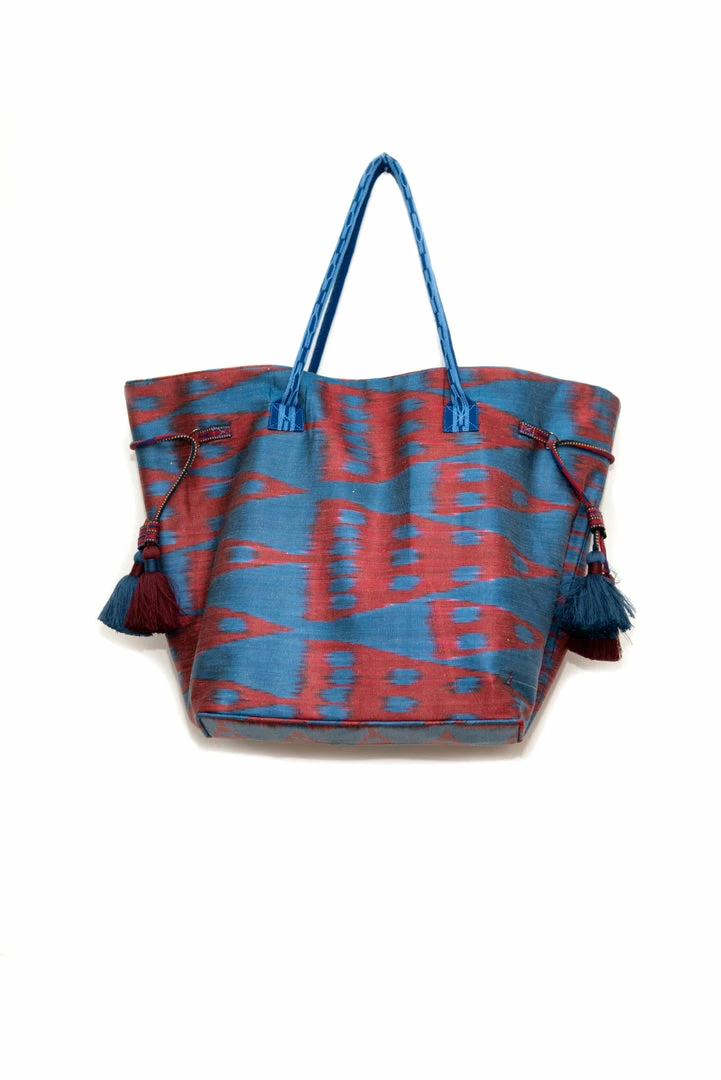UZBEKISTAN Expandable Ikat Bag With Tassels 3 UZBEKISTAN Expandable Ikat Bag With Tassels