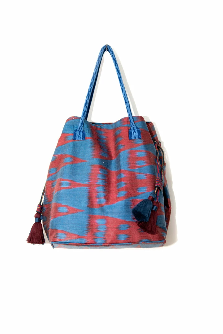 UZBEKISTAN Expandable Ikat Bag With Tassels 4 UZBEKISTAN Expandable Ikat Bag With Tassels
