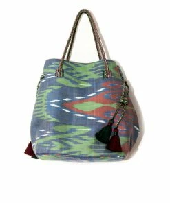UZBEKISTAN Expandable Ikat Bag With Tassels Green