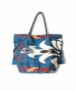 UZBEKISTAN Expandable Ikat Bag With Tassels Blue Red BAGS