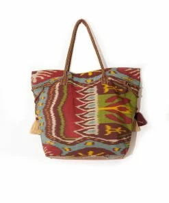 UZBEKISTAN Expandable Ikat Bag With Tassels BAGS