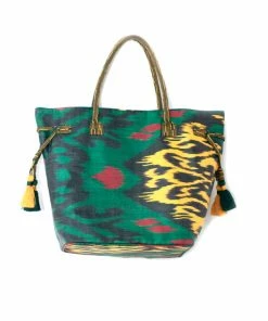 UZBEKISTAN Expandable Ikat Bag With Tassels BAGS