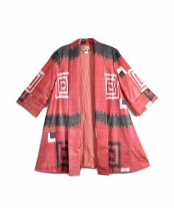 UZBEKISTAN Long Shawl Collar Ikat Jacket CLOTHING