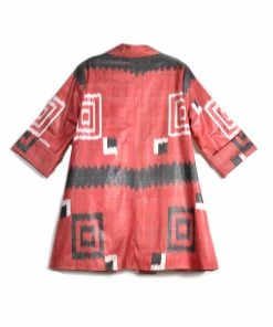 UZBEKISTAN Long Shawl Collar Ikat Jacket CLOTHING