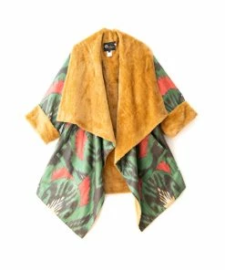 UZBEKISTAN Asymmetric Ikat Jacket With Fleece Green CLOTHING