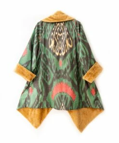 UZBEKISTAN Asymmetric Ikat Jacket With Fleece Green CLOTHING