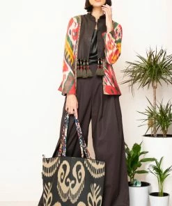 UZBEKISTAN Luxury Silk Ikat Jacket With Suzani Embroidery