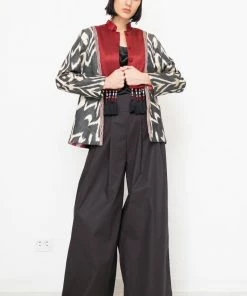 UZBEKISTAN CLOTHING Luxury Silk Ikat Jacket With Suzani Embroidery