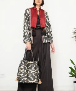 UZBEKISTAN CLOTHING Luxury Silk Ikat Jacket With Suzani Embroidery