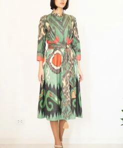 UZBEKISTAN CLOTHING Ikat Shirt Dress With Sash