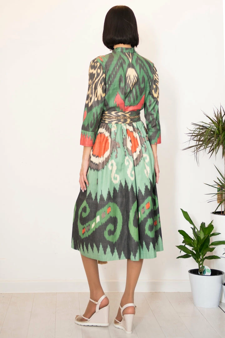 UZBEKISTAN CLOTHING Ikat Shirt Dress With Sash 5 UZBEKISTAN CLOTHING Ikat Shirt Dress With Sash