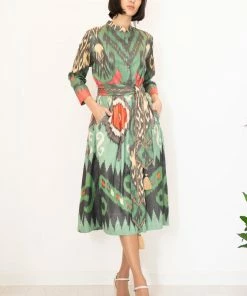 UZBEKISTAN CLOTHING Ikat Shirt Dress With Sash