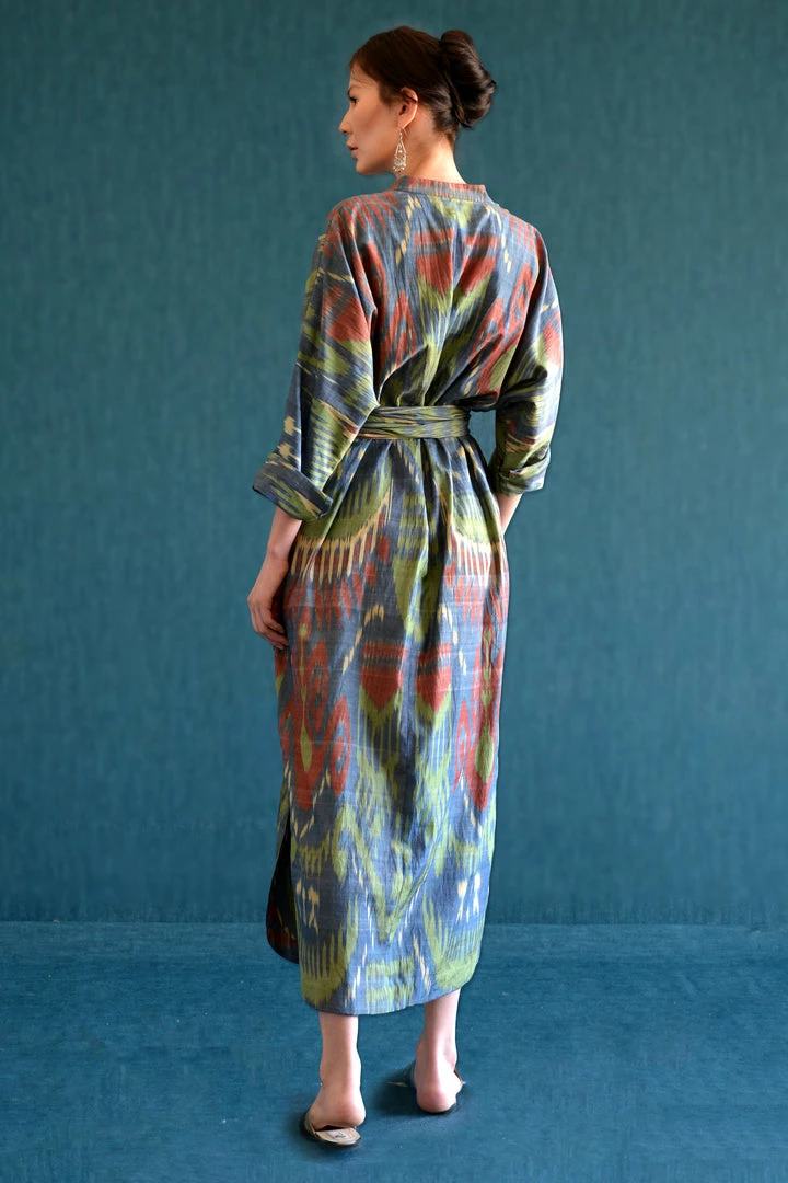 UZBEKISTAN CLOTHING Ikat Kaftan Dress With Fringed Belt 4 UZBEKISTAN CLOTHING Ikat Kaftan Dress With Fringed Belt