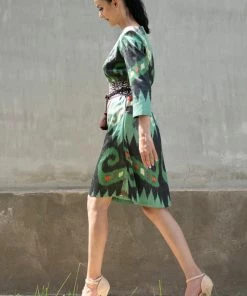 UZBEKISTAN Ikat Dress With Embroidered Belt