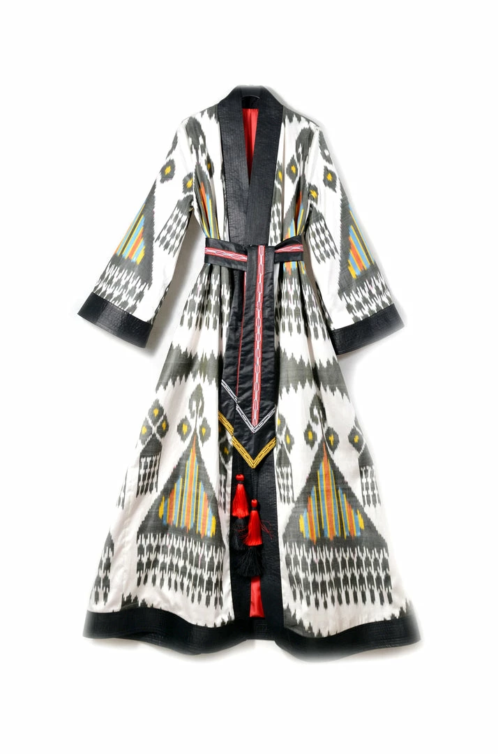 UZBEKISTAN CLOTHING Maxi Ikat Wrap Robe With Sash 6 UZBEKISTAN CLOTHING Maxi Ikat Wrap Robe With Sash