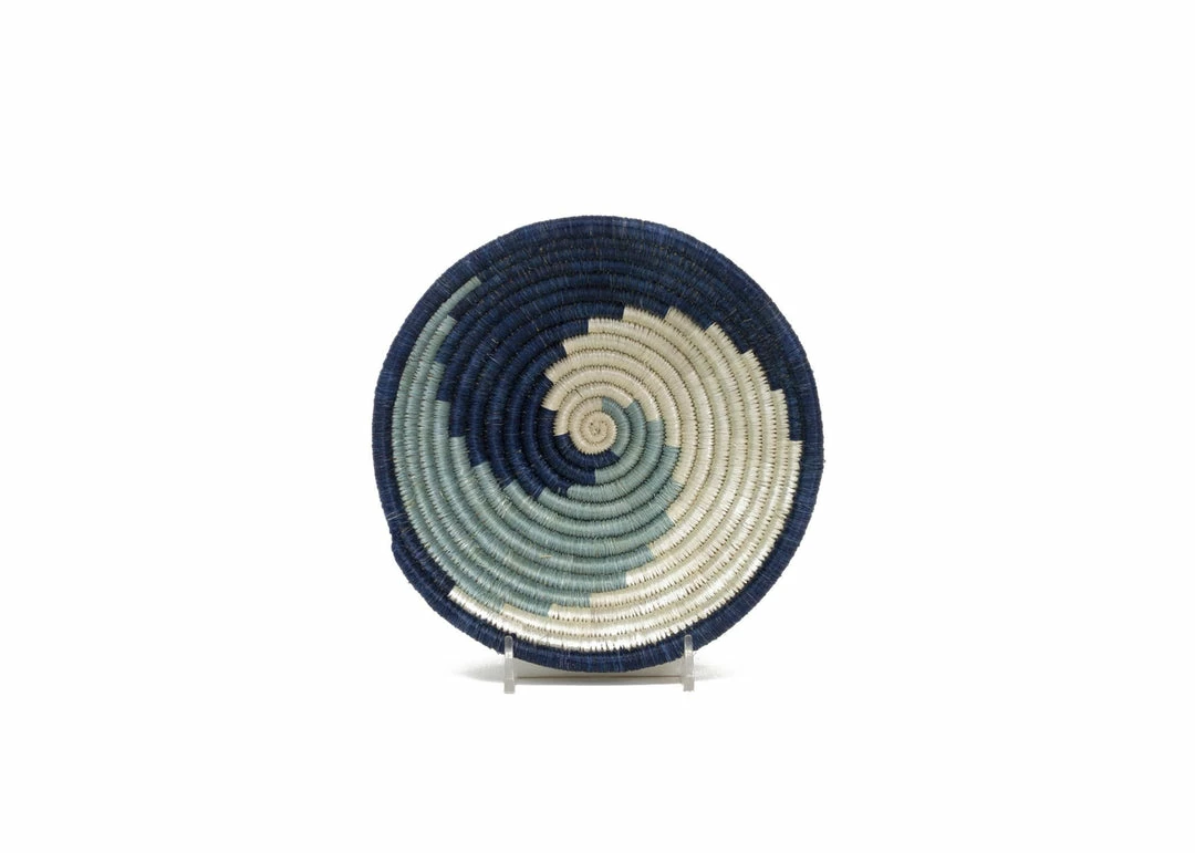 RWANDA 6" Small Silver Blue Unity Round Basket 3 RWANDA 6" Small Silver Blue Unity Round Basket