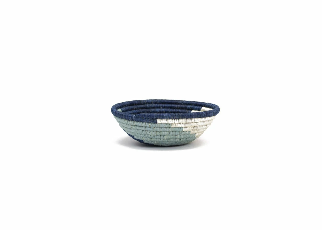 RWANDA 6" Small Silver Blue Unity Round Basket 5 RWANDA 6" Small Silver Blue Unity Round Basket