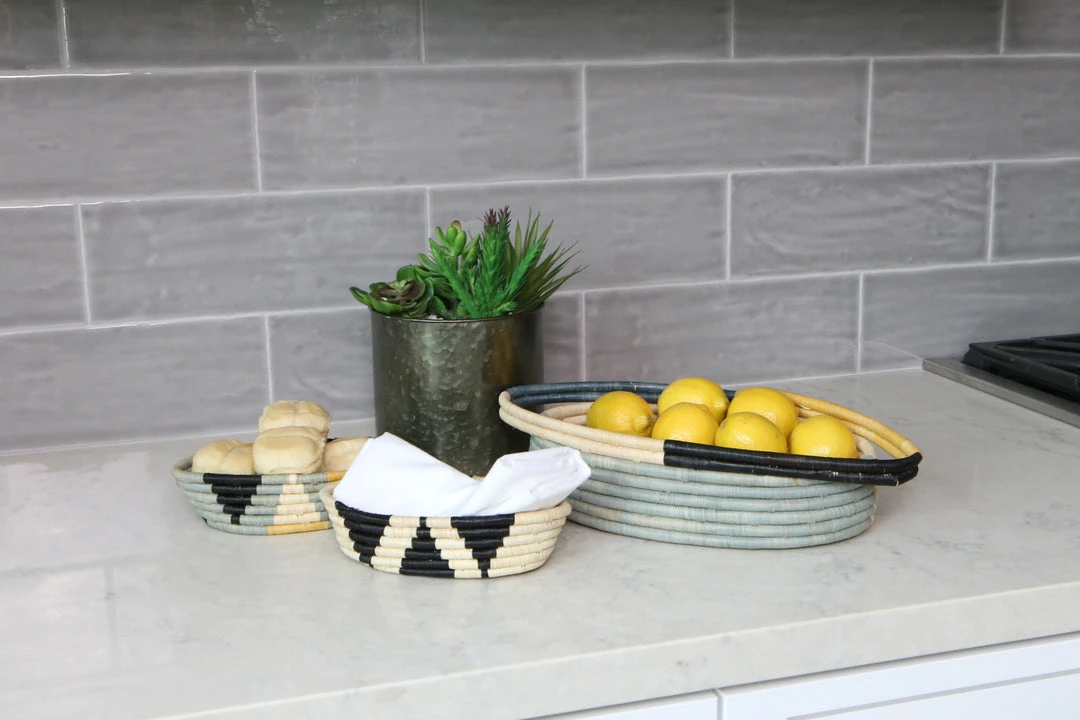 UGANDA HOME Opal Gray + Mustard Oval Basket 7 UGANDA HOME Opal Gray + Mustard Oval Basket