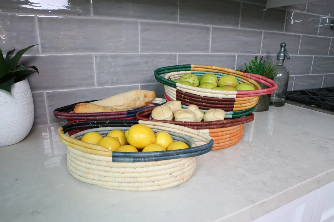 UGANDA HOME Opal Gray + Mustard Oval Basket 5 UGANDA HOME Opal Gray + Mustard Oval Basket