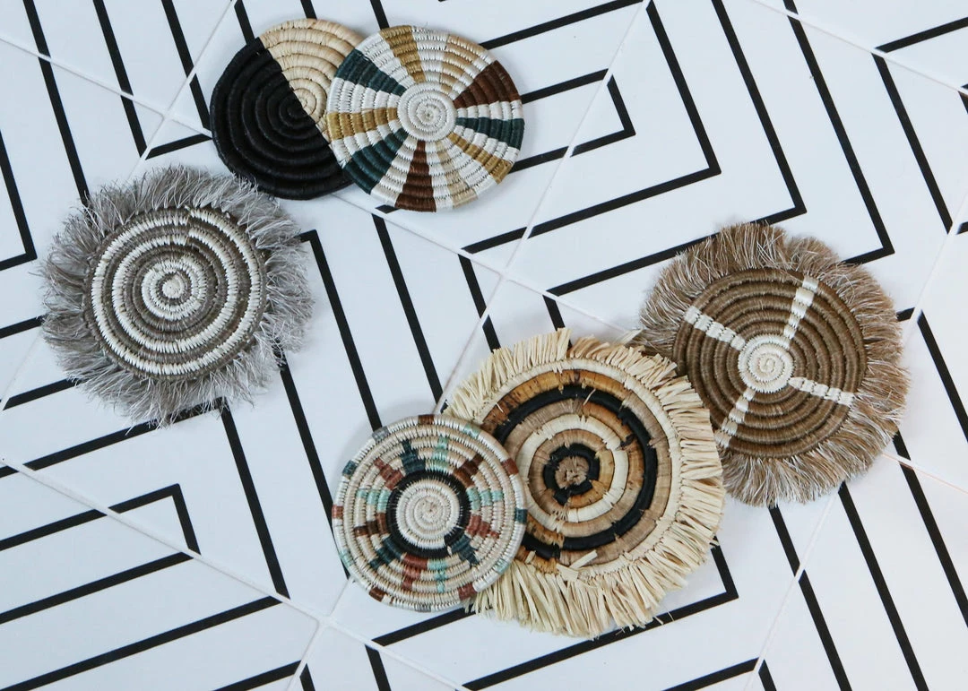 RWANDA HOME Sand Geo Fringed Coasters 6 RWANDA HOME Sand Geo Fringed Coasters