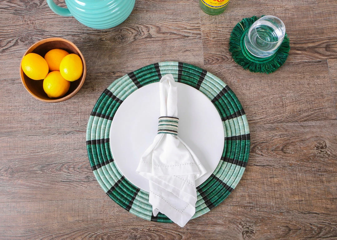 RWANDA Ivy Striped Napkin Rings, Set Of 4 5 RWANDA Ivy Striped Napkin Rings, Set Of 4