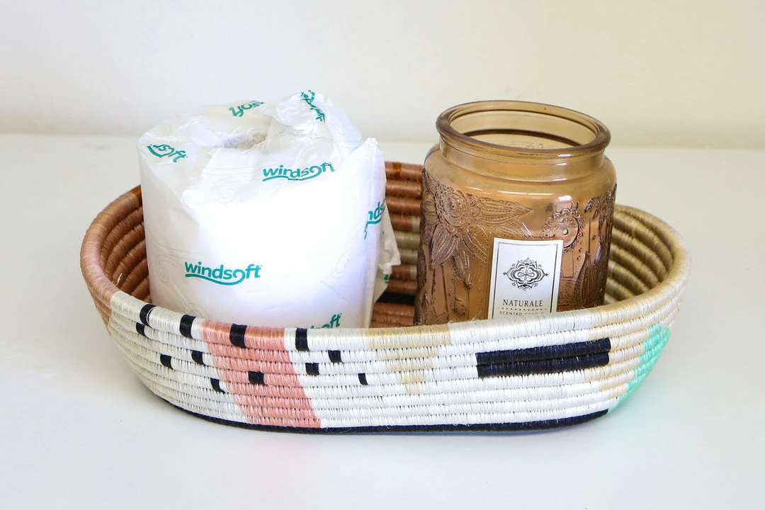 RWANDA Dusty Peach Biko Oval Basket HOME 6 RWANDA Dusty Peach Biko Oval Basket HOME