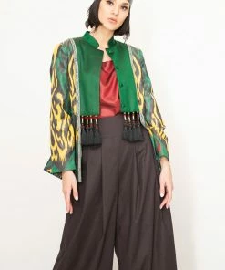 UZBEKISTAN Luxury Silk Ikat Jacket With Suzani Embroidery CLOTHING