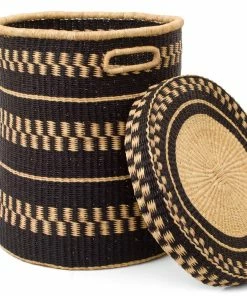 GHANA HOME Black Patterned Grass Hamper