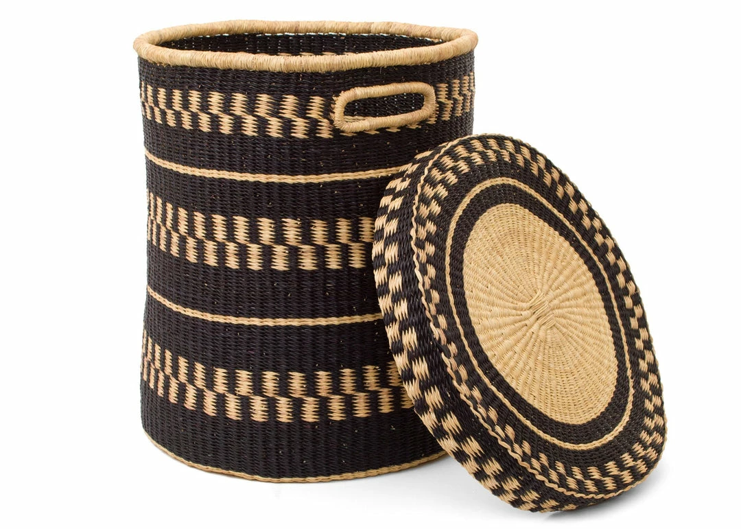 GHANA HOME Black Patterned Grass Hamper 4 GHANA HOME Black Patterned Grass Hamper