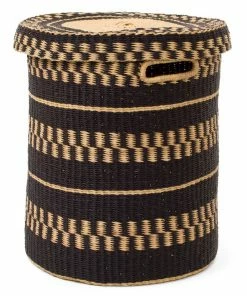 GHANA HOME Black Patterned Grass Hamper