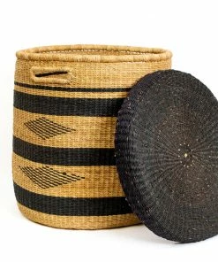 GHANA Black Patterned Grass Hamper 02